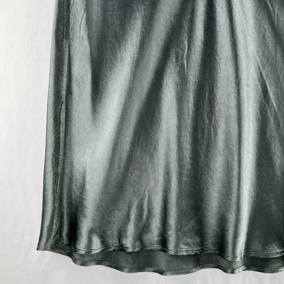 Vince Satin Slip Skirt Women L Midi A-Line High Waist Silky Drapey Elegant Green - Picture 6 of 10